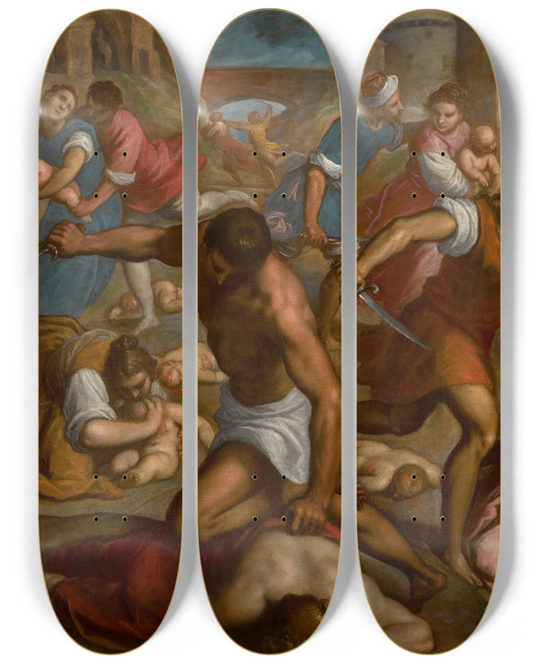 Triptych art skateboard deck of Jacopo Palma Il Giovane The Massacre Of The Innocents by Jacopo Palma Il Giovane (1548-1628)