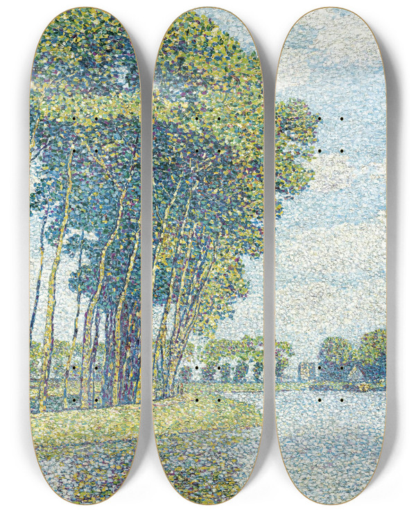 Triptych art skateboard deck of Paul Baum Bume Am Kanal Trees By A Canal by Paul Baum (1859-1932)