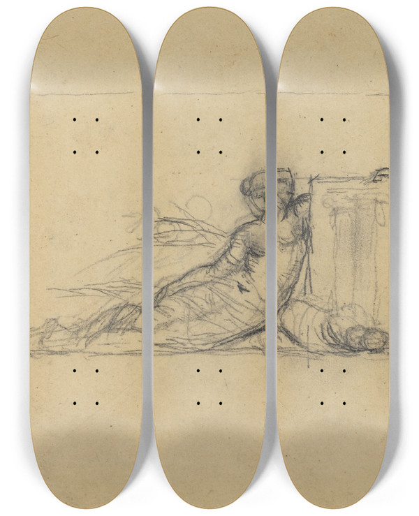 Triptych art skateboard deck of Charles Meryon Seated Female Figure For San Francisco by Charles Meryon (1821-1868)
