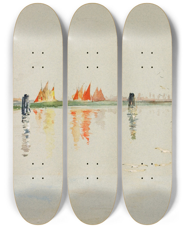 Triptych art skateboard deck of Cass Gilbert The Lagoon Venice by Cass Gilbert (1859-1934)