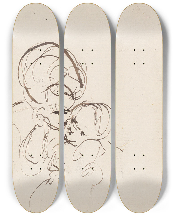 Triptych art skateboard deck of Sir Joshua Reynolds Woman And Child_1 by Sir Joshua Reynolds (1723-1792)