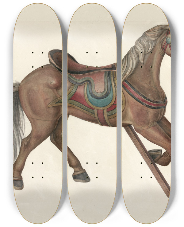 Triptych art skateboard deck of Mina Lowry Hobby Horse_1 by Mina Lowry (1894-1942)