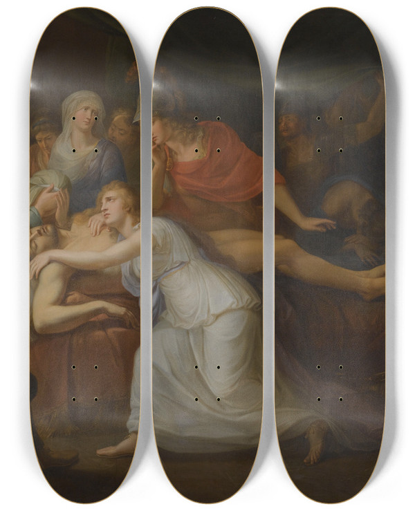Triptych art skateboard deck of Circle Of Heinrich Friedrich Fger Andromache Lamenting The Death Of Hector by Circle Of Heinrich Friedrich Fger (1751-1818)