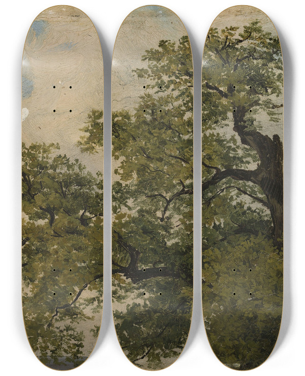 Triptych art skateboard deck of Julius Schoppe Trees by Julius Schoppe (1795-1868)