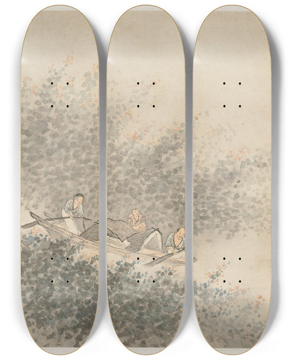 Triptych art skateboard deck of Wang Gai Album Of Landscapes Leaf 6 by Wang Gai (1677-1705)