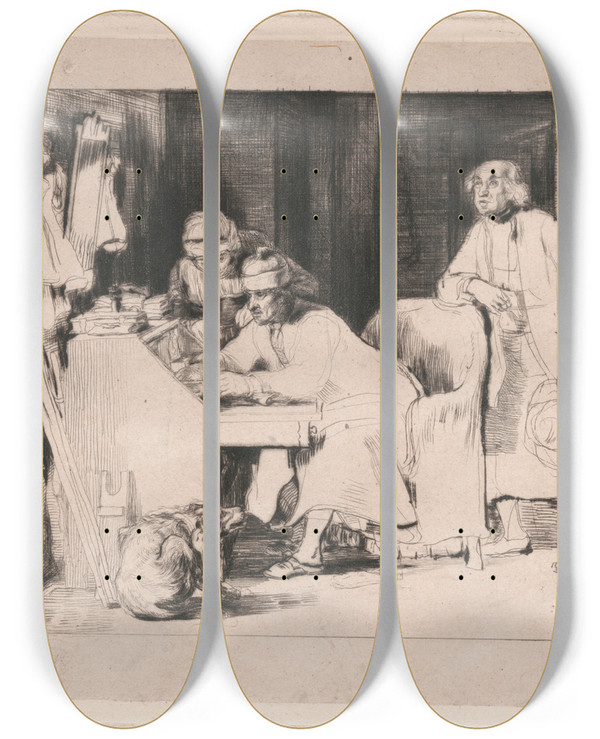 Triptych art skateboard deck of Sir David Wilkie Finding The Will by Sir David Wilkie (1785-1841)