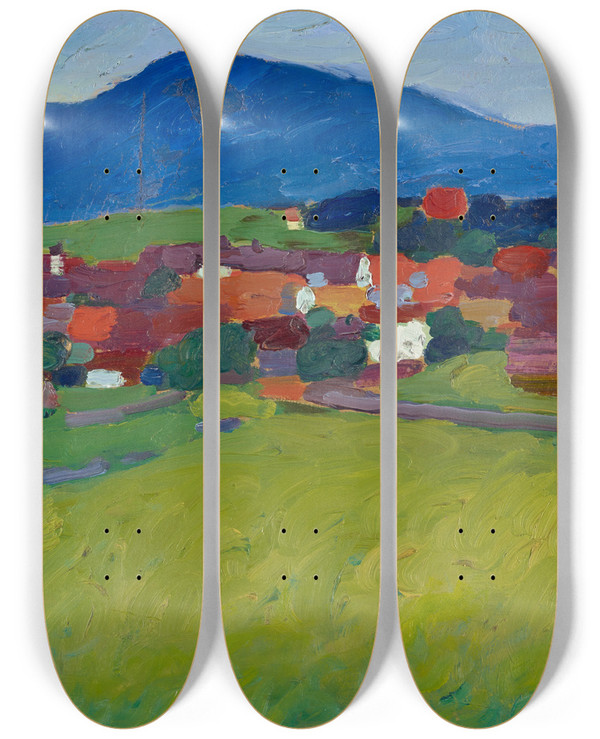 Triptych art skateboard deck of Alexej Von Jawlensky The Village Of Murnau by Alexej Von Jawlensky (1864-1941)