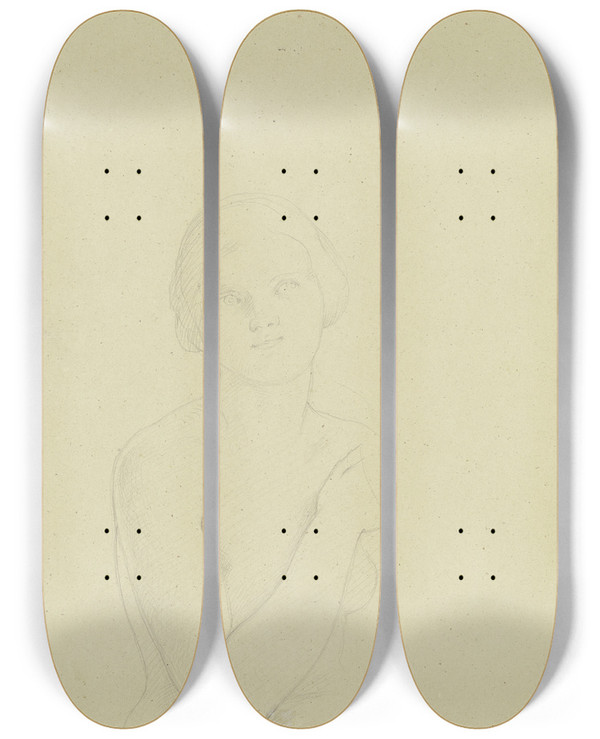Triptych art skateboard deck of Moritz Von Schwind Personifikation Des Flusses Murg Im Rheinbild Als Weiblicher Halbakt by Moritz Von Schwind (1804-1871)