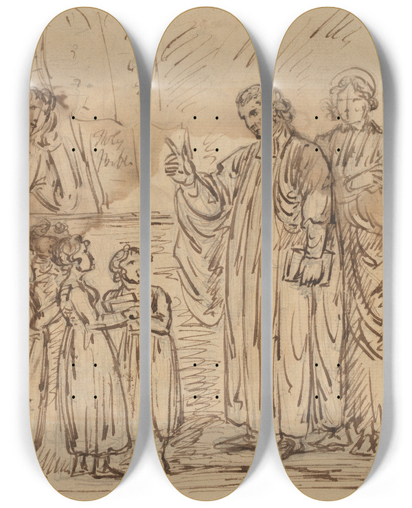 Triptych art skateboard deck of Mather Brown Bible Lesson Recto by Mather Brown (1761-1831)