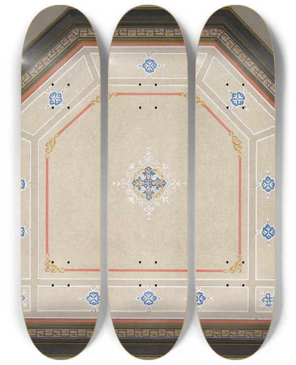 Triptych art skateboard deck of Julesedmondcharles Lachaise Design For The Decoration Of A Pentagonal Ceiling by Jules-Edmond-Charles Lachaise (1897)