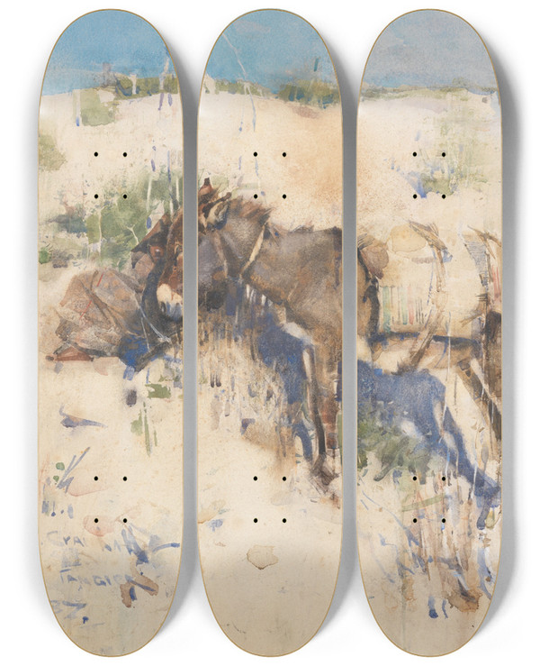 Triptych art skateboard deck of Joseph Crawhall Tangier by Joseph Crawhall (1861-1913)