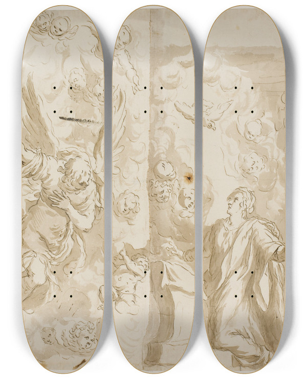 Triptych art skateboard deck of Antonio Aliense Bebudelsen by Antonio Aliense