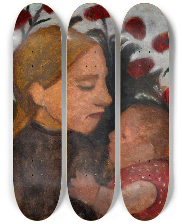 Triptych art skateboard deck of Paula Modersohnbecker Girl With Child by Paula Modersohn-Becker (1876-1907)