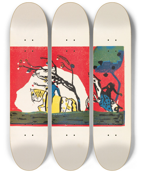 Triptych art skateboard deck of Wassily Kandinsky Klnge by Wassily Kandinsky (1866-1944)