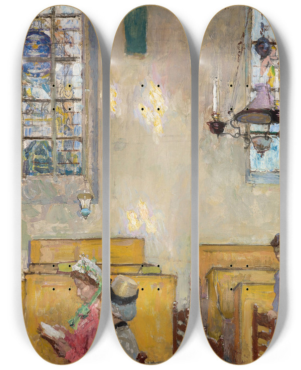 Triptych art skateboard deck of Gari Melchers Vespers_1 by Gari Melchers (1860-1932)