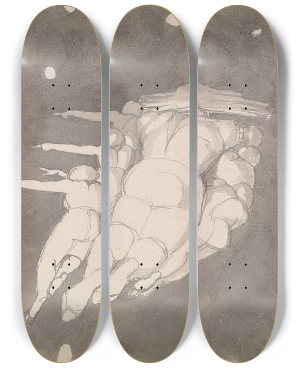 Triptych art skateboard deck of John Flaxman The Creation Of The Heavens by John Flaxman (1755-1826)