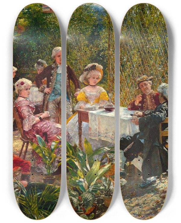 Triptych art skateboard deck of Aleksander Gierymski In The Summer House by Aleksander Gierymski (1850-1901)
