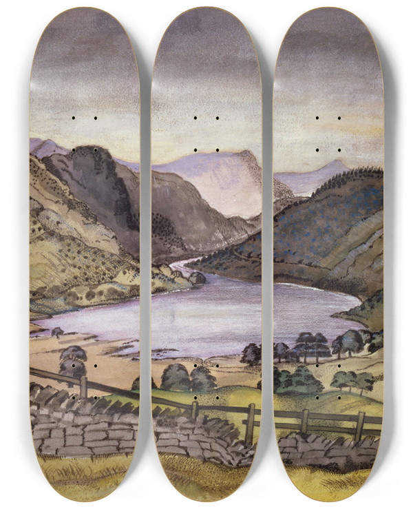 Triptych art skateboard deck of Paul Nash Thirlmere by Paul Nash (1889-1946)