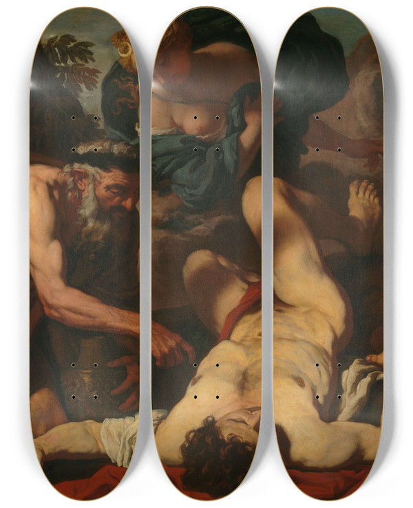 Triptych art skateboard deck of Johann Carl Loth Selene And Endymion by Johann Carl Loth (1632-1698)