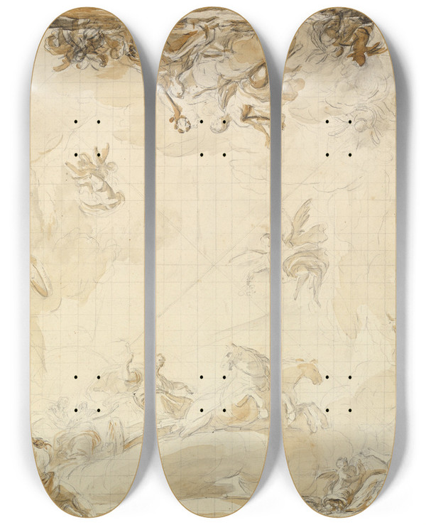 Triptych art skateboard deck of Mariano Salvador Maella Design For A Ceiling by Mariano Salvador Maella (1739-1819)