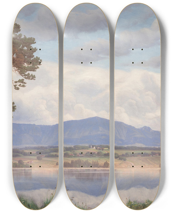 Triptych art skateboard deck of Michael Licklederer Blick Ber Den Simssee by Michael Licklederer (1863-1948)