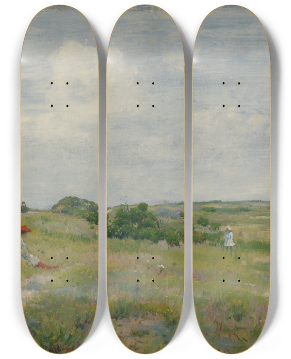 Triptych art skateboard deck of William Merritt Chase Shinnecockhills by William Merritt Chase (1849-1916)