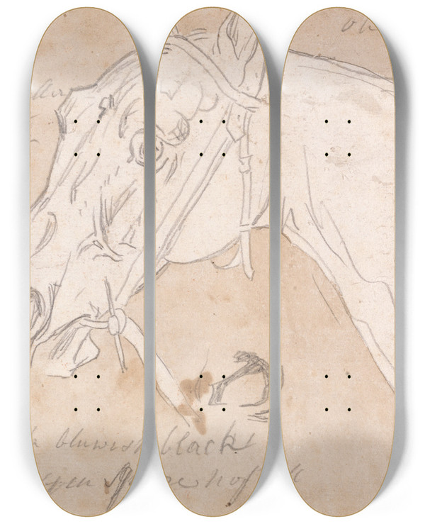 Triptych art skateboard deck of James Seymour Head Of A Horse Facing Left by James Seymour (1697-1752)
