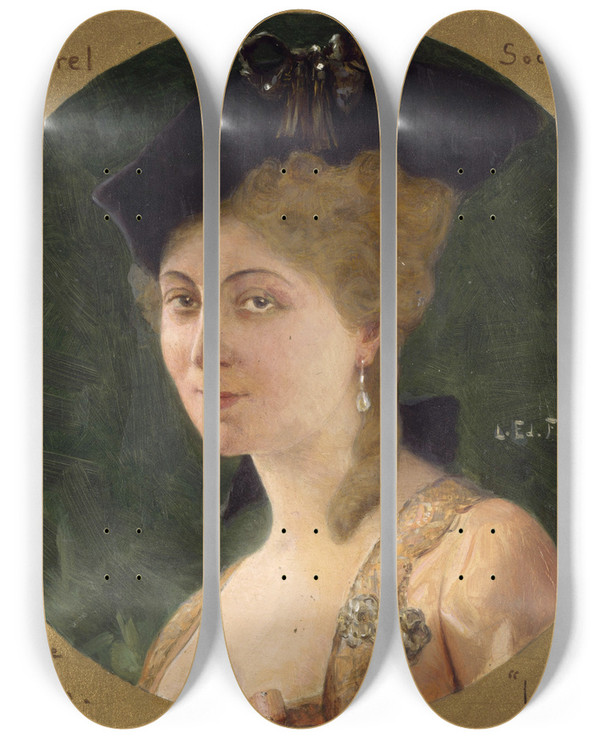 Triptych art skateboard deck of Louis Douard Fournier Portrait De Ccile Sorel 18731966 Socitaire De La Comdiefranaise Dans Le Rle De La Comtesse Du Mariage De Figaro by Louis douard Fournier (1857-1917)