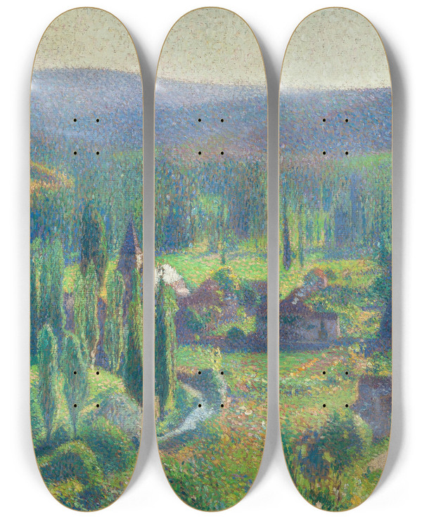 Triptych art skateboard deck of Henri Martin La Valle Du Vert Labastideduvert by Henri Martin (1860-1943)
