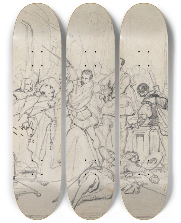 Triptych art skateboard deck of Nicaise De Keyser Historical Scene_6 by Nicaise De Keyser (1813-1887)