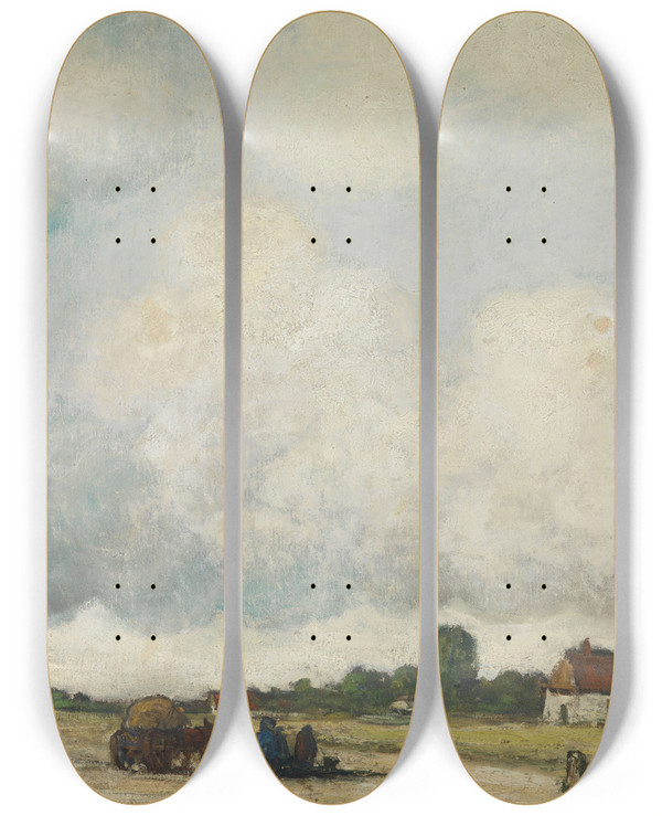 Triptych art skateboard deck of Jakob Smits View In The Kempen by Jakob Smits (1855-1928)