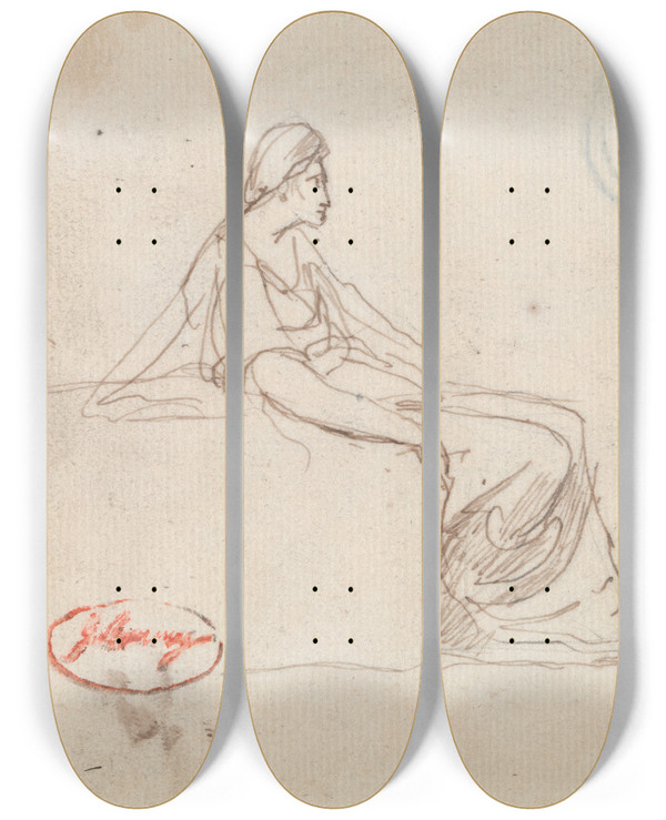 Triptych art skateboard deck of George Romney Seated Woman_1 by George Romney (1734-1802)