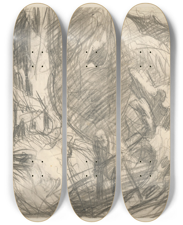 Triptych art skateboard deck of Jn Novk Abstraktn Kompozcia by Jan Novak (1921-1944)