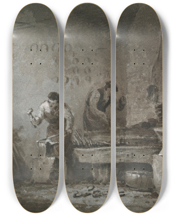 Triptych art skateboard deck of George Jones The Blacksmith by George Jones (1786-1869)