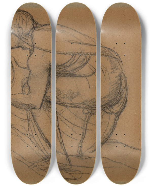 Triptych art skateboard deck of Pierre Puvis De Chavannes Homme Drap De Profil Gauche Genou Droit Terre by Pierre Puvis De Chavannes (1824-1898)