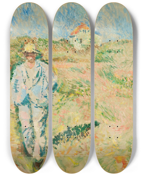 Triptych art skateboard deck of Ludvig Karsten Hvitkledd Mann I Skagenlandskap by Ludvig Karsten (1876-1926)