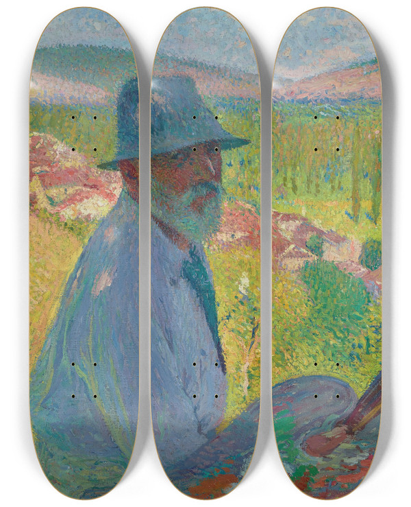 Triptych art skateboard deck of Henri Martin Autoportrait La Bastideduvert by Henri Martin (1860-1943)