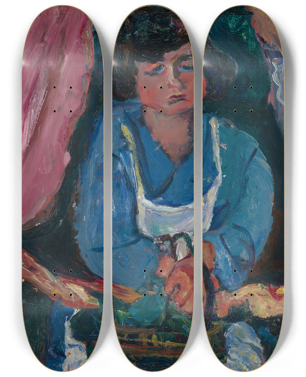 Triptych art skateboard deck of Cham Soutine La Servante En Bleu by Chaim Soutine (1893-1943)
