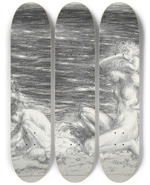 Triptych art skateboard deck of Charles Haslewood Shannon Sea And Breeze by Charles Haslewood Shannon (1863-1937)