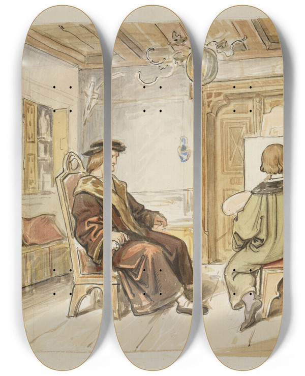 Triptych art skateboard deck of Moritz Von Schwind Die Malerei Hans Baldung Grien Portrtiert Markgraf Christoph Von Baden by Moritz Von Schwind (1804-1871)