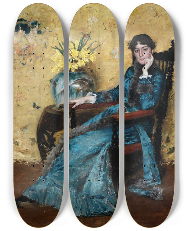 Triptych art skateboard deck of William Merritt Chase Portrait Of Dora Wheeler by William Merritt Chase (1849-1916)