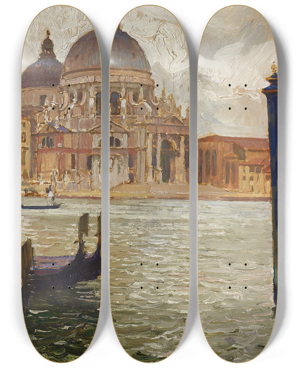 Triptych art skateboard deck of Carl Moll Santa Maria Della Salute Viewed From Across The Grand Canal by Carl Moll (1861-1945)