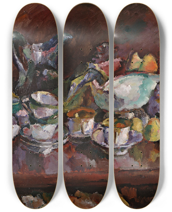 Triptych art skateboard deck of Anton Faistauer Still Life With Coffee Cups by Anton Faistauer (1887-1930)