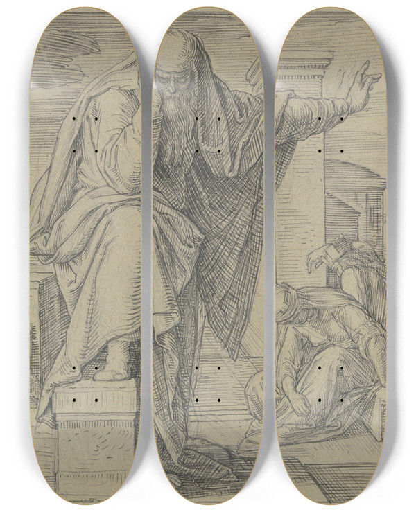 Triptych art skateboard deck of Julius Schnorr Von Carolsfeld Jeremias Klage by Julius Schnorr Von Carolsfeld (1794-1872)