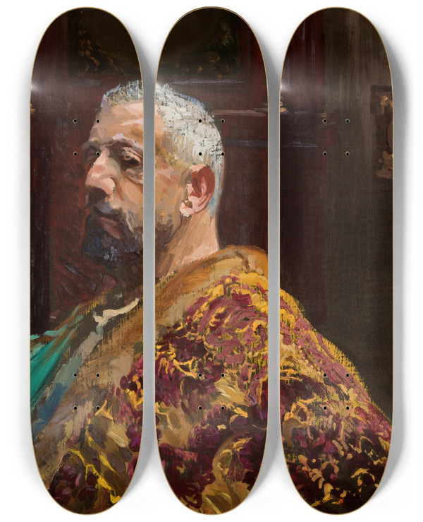 Triptych art skateboard deck of Leon Wyczkowski Portrait Of Erazm Barcz by Leon Wyczolkowski (1852-1936)