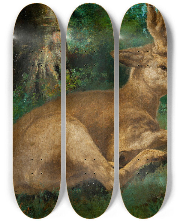 Triptych art skateboard deck of Gustave Courbet Roebuck by Gustave Courbet (1819-1877)