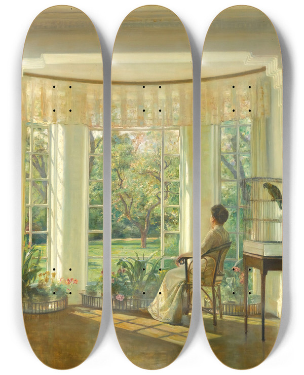 Triptych art skateboard deck of Carl Holse Reflections by Carl Holsoe (1863-1935)