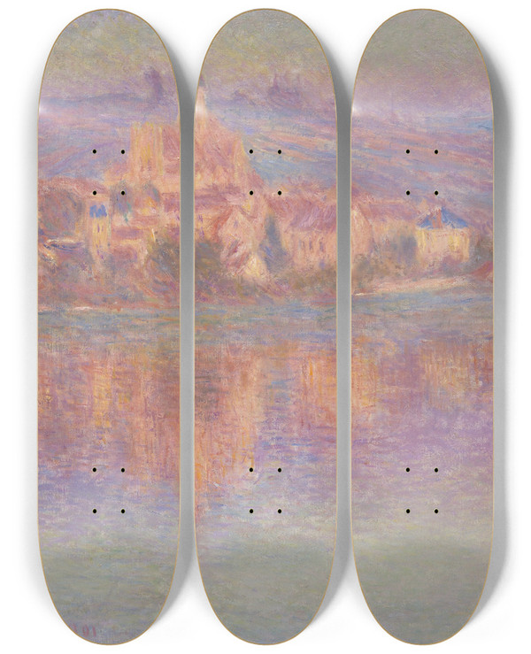 Triptych art skateboard deck of Claude Monet Vtheuil_3 by Claude Monet (1840-1926)