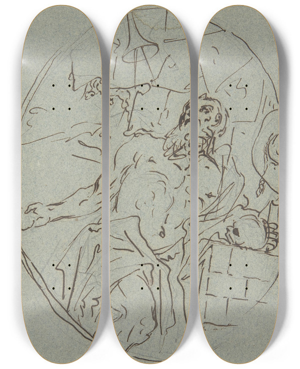 Triptych art skateboard deck of Georg Anton Urlaub Saint Augustus by Georg Anton Urlaub (1713-1759)