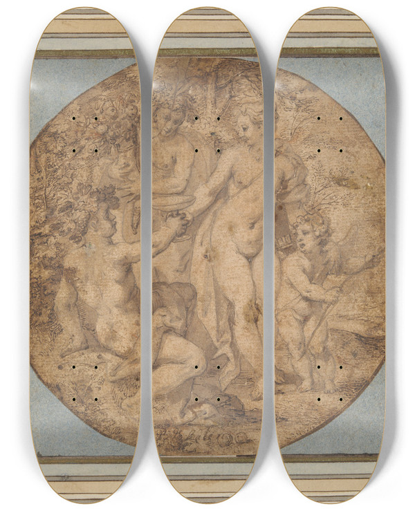 Triptych art skateboard deck of Hendrik Van Balen Bacchus Venus Andceres_2 by Hendrik Van Balen (1575-1632)